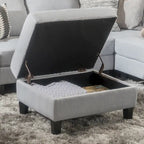 Pouf contenitore con gambe in betulla, trapuntato, con motivo a nido d'ape, in stile contemporaneo