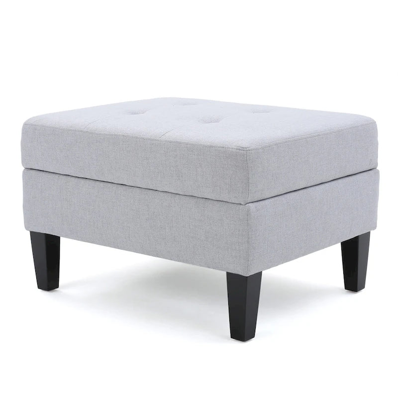 Pouf contenitore con gambe in betulla, trapuntato, con motivo a nido d'ape, in stile contemporaneo