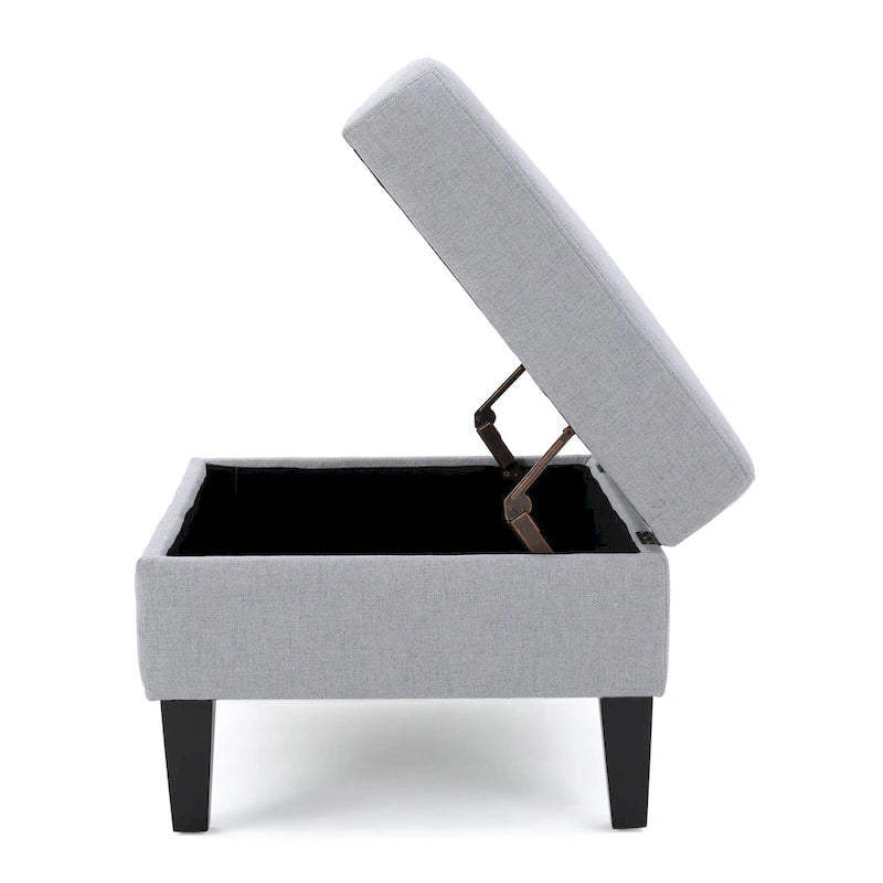 Pouf contenitore con gambe in betulla, trapuntato, con motivo a nido d'ape, in stile contemporaneo