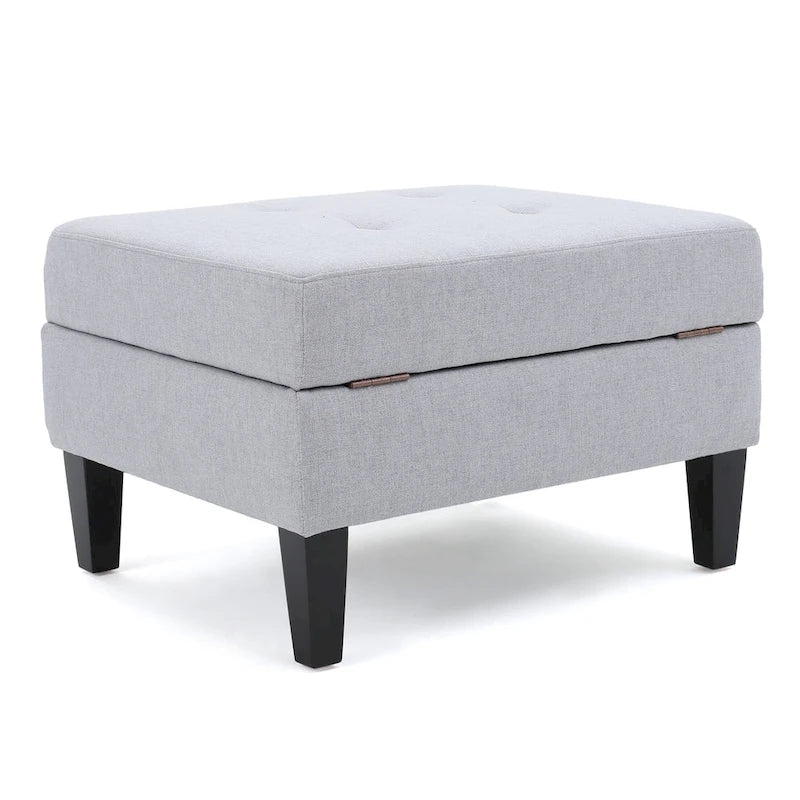 Pouf contenitore con gambe in betulla, trapuntato, con motivo a nido d'ape, in stile contemporaneo