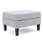 Pouf contenitore con gambe in betulla, trapuntato, con motivo a nido d'ape, in stile contemporaneo