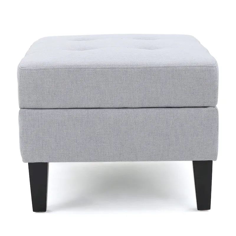 Pouf contenitore con gambe in betulla, trapuntato, con motivo a nido d'ape, in stile contemporaneo