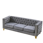 Divano a 3 posti grigio in velluto trapuntato da 80,5 pollici con borchie decorative