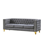 Divano a 3 posti grigio in velluto trapuntato da 80,5 pollici con borchie decorative