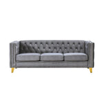 Divano a 3 posti grigio in velluto trapuntato da 80,5 pollici con borchie decorative
