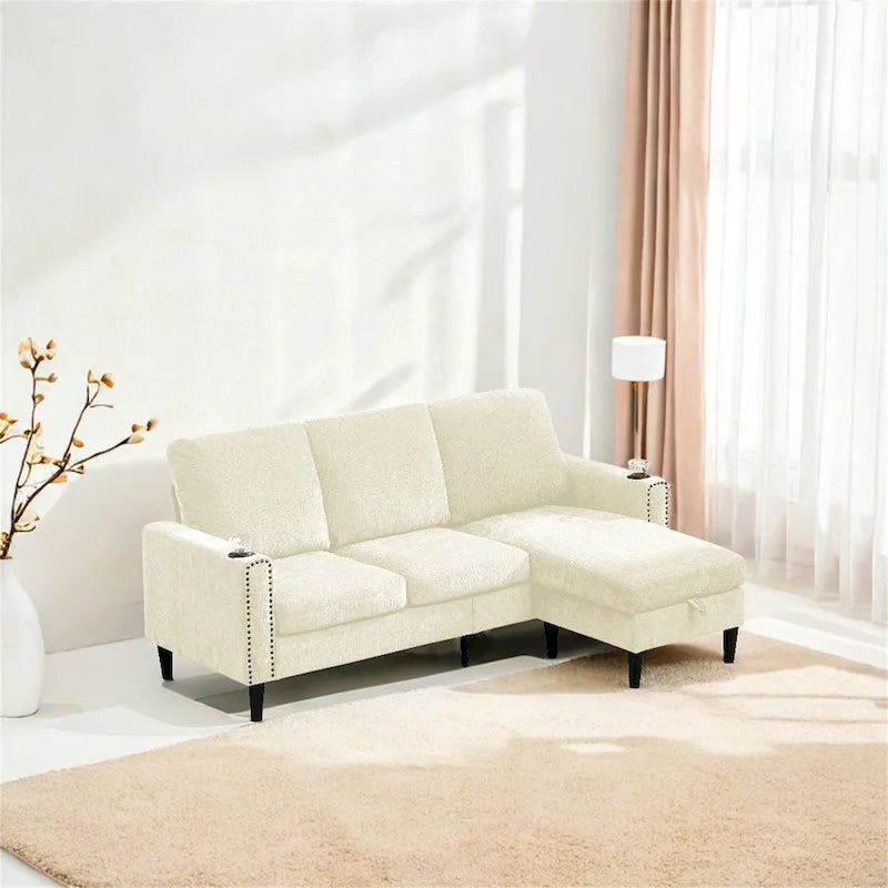 Divano componibile a 3 posti a L in ciniglia dal design moderno