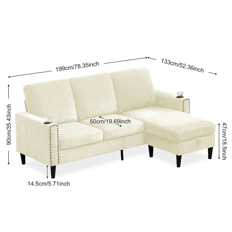 Divano componibile a 3 posti a L in ciniglia dal design moderno