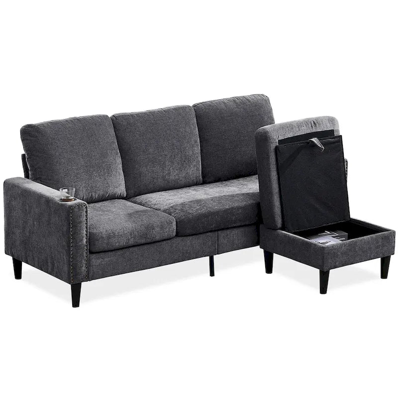 Divano componibile a 3 posti a L in ciniglia dal design moderno