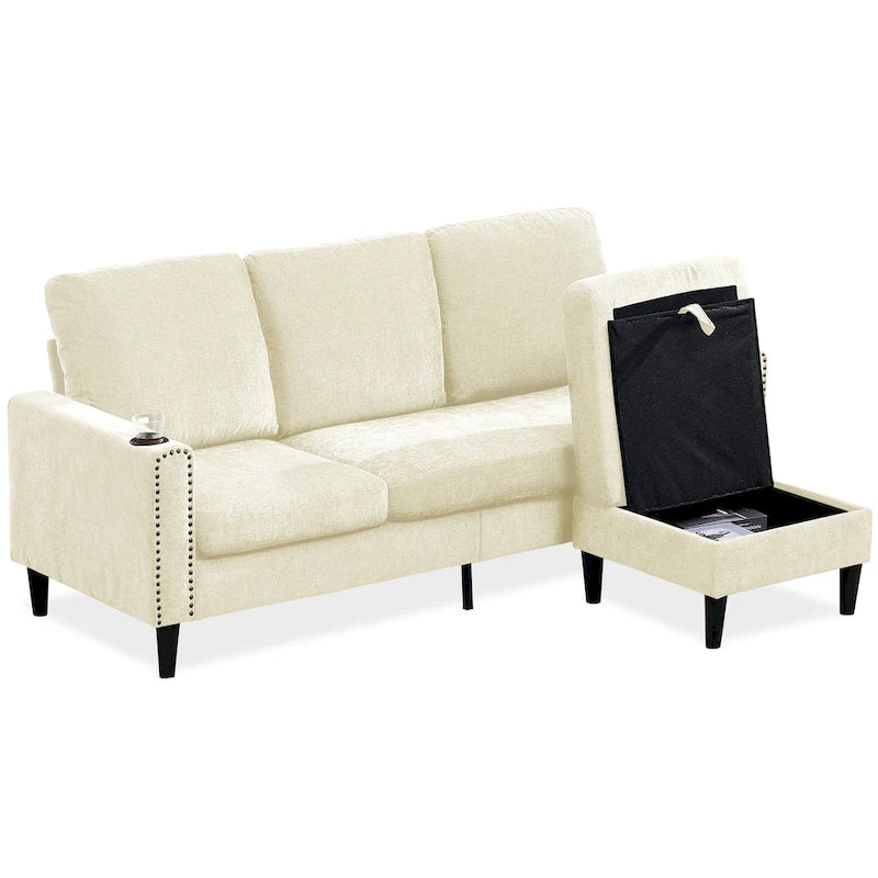 Divano componibile a 3 posti a L in ciniglia dal design moderno