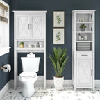 Mobiletto portaoggetti alto sopra il WC, frassino bianco/grigio legno spiaggiato, montaggio per 1 persona