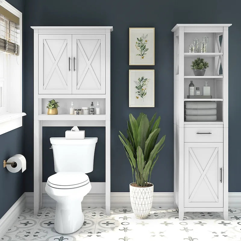 Mobiletto portaoggetti alto sopra il WC, frassino bianco/grigio legno spiaggiato, montaggio per 1 persona