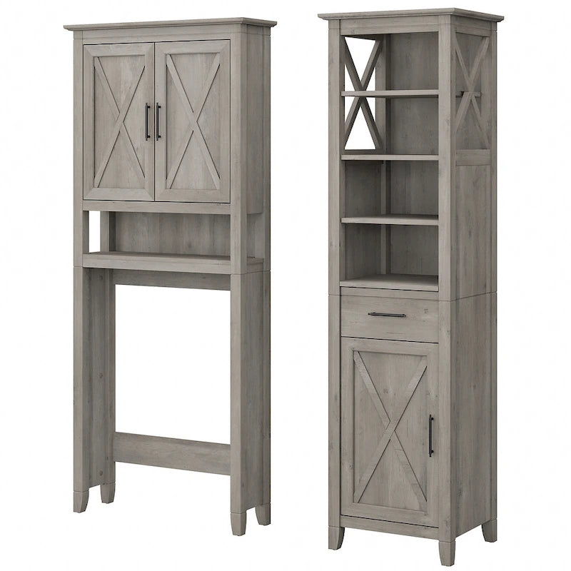 Mobiletto portaoggetti alto sopra il WC, frassino bianco/grigio legno spiaggiato, montaggio per 1 persona