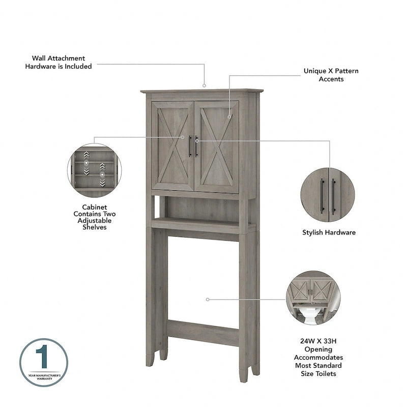 Mobiletto portaoggetti alto sopra il WC, frassino bianco/grigio legno spiaggiato, montaggio per 1 persona
