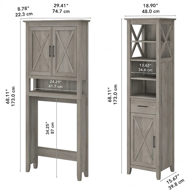 Mobiletto portaoggetti alto sopra il WC, frassino bianco/grigio legno spiaggiato, montaggio per 1 persona
