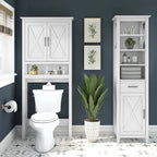 Mobiletto portaoggetti alto sopra il WC, frassino bianco/grigio legno spiaggiato, montaggio per 1 persona