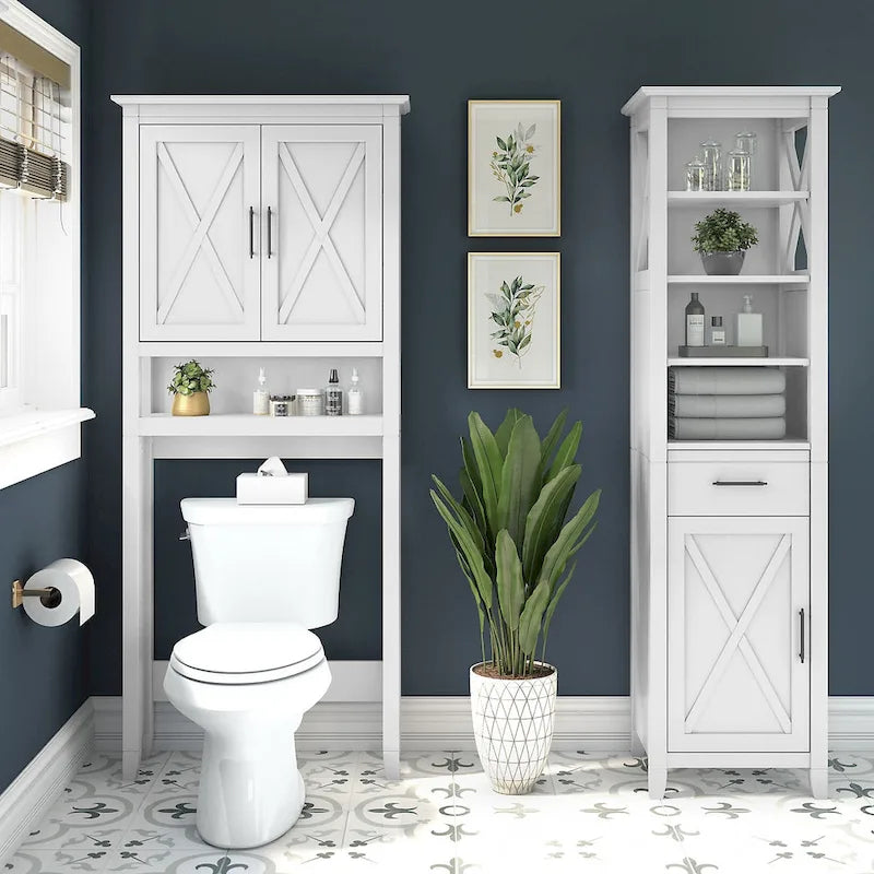 Mobiletto portaoggetti alto sopra il WC, frassino bianco/grigio legno spiaggiato, montaggio per 1 persona