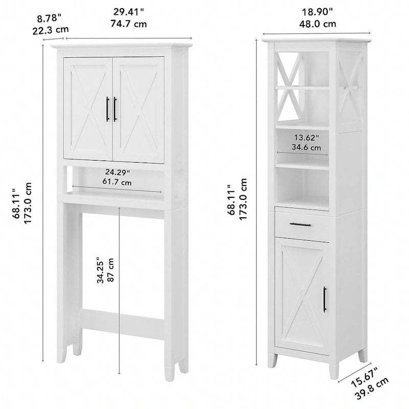 Mobiletto portaoggetti alto sopra il WC, frassino bianco/grigio legno spiaggiato, montaggio per 1 persona