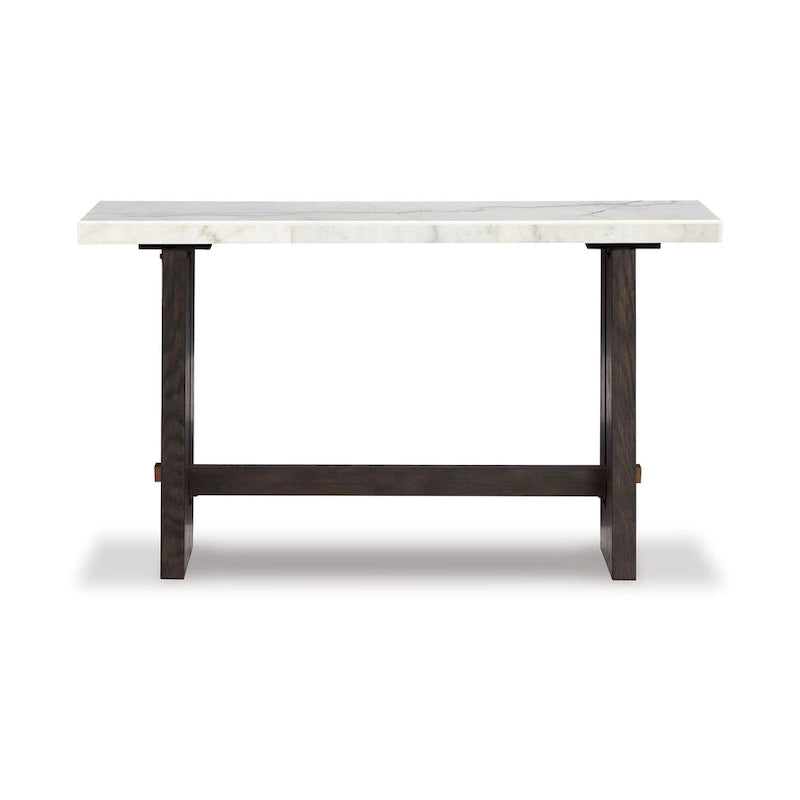 Consolle con piano in marmo bianco e marrone scuro, gambe a pannello, 52"