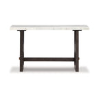 Consolle con piano in marmo bianco e marrone scuro, gambe a pannello, 52"