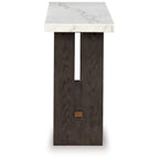 Consolle con piano in marmo bianco e marrone scuro, gambe a pannello, 52"