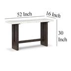 Consolle con piano in marmo bianco e marrone scuro, gambe a pannello, 52"