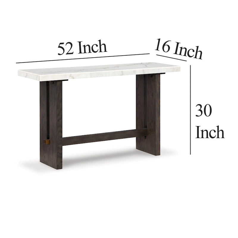 Consolle con piano in marmo bianco e marrone scuro, gambe a pannello, 52"