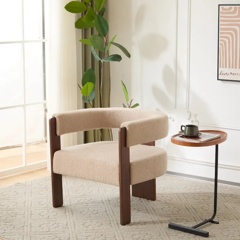 Poltrona accento Emery in tessuto bouclé moderno con rivestimento imbottito