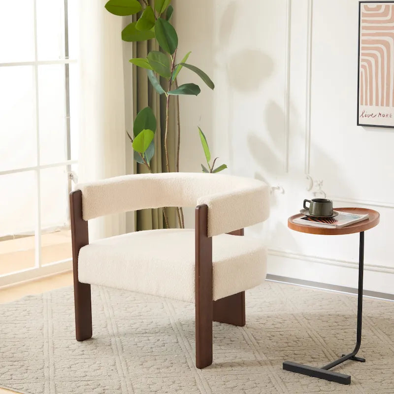 Poltrona accento Emery in tessuto bouclé moderno con rivestimento imbottito