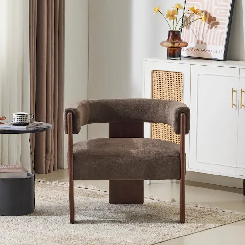 Poltrona accento Emery in tessuto bouclé moderno con rivestimento imbottito