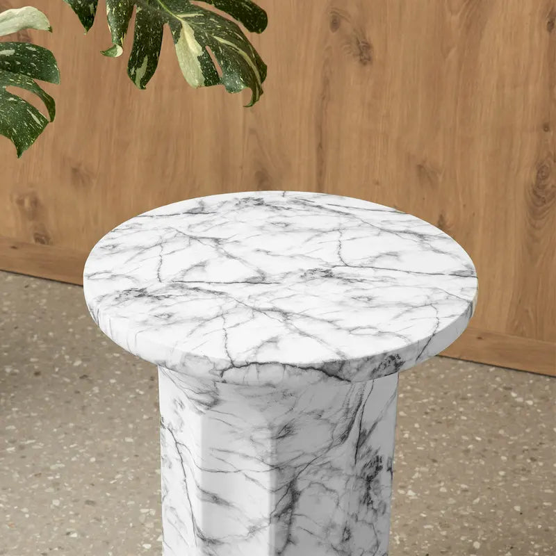 Tavolino d'appoggio bianco moderno in finto marmo