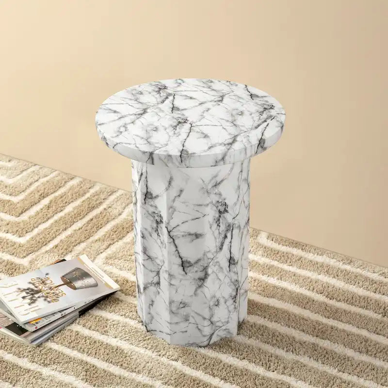 Tavolino d'appoggio bianco moderno in finto marmo