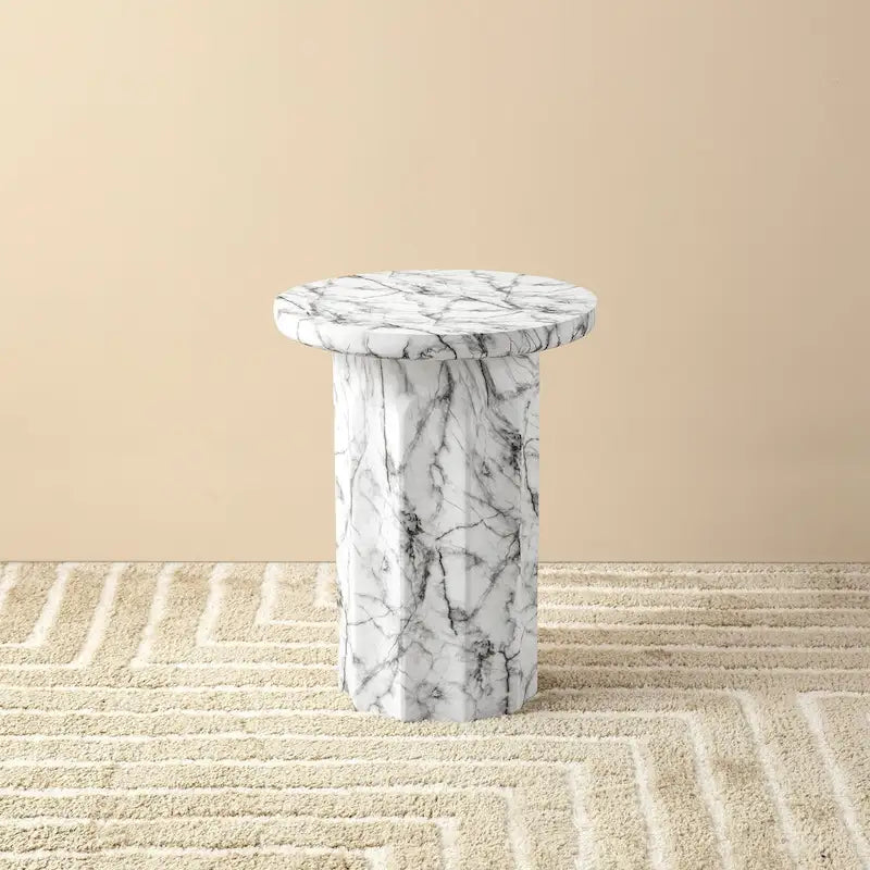 Tavolino d'appoggio bianco moderno in finto marmo