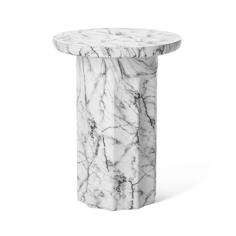 Tavolino d'appoggio bianco moderno in finto marmo