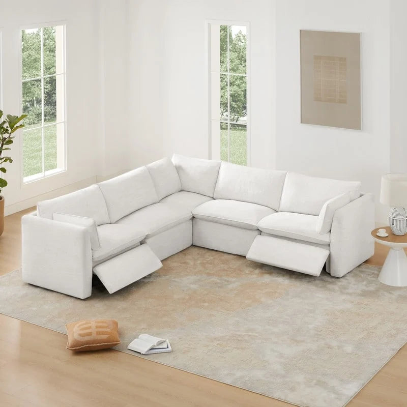 Divano sezionale reclinabile elettrico Snow/Cream, Multi-posto