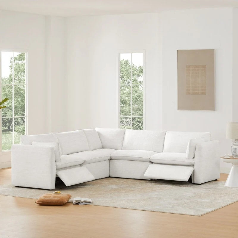 Divano sezionale reclinabile elettrico Snow/Cream, Multi-posto
