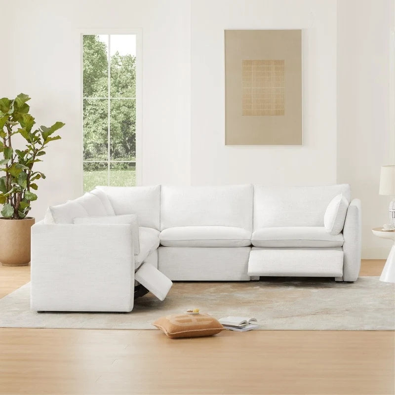 Divano sezionale reclinabile elettrico Snow/Cream, Multi-posto