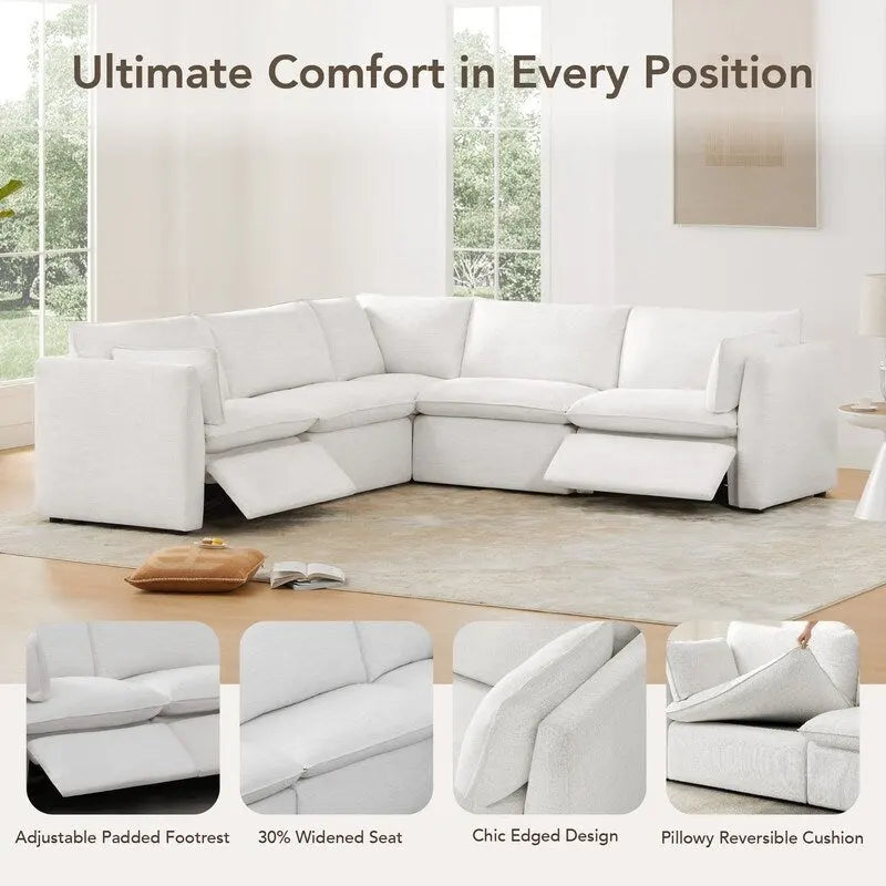 Divano sezionale reclinabile elettrico Snow/Cream, Multi-posto