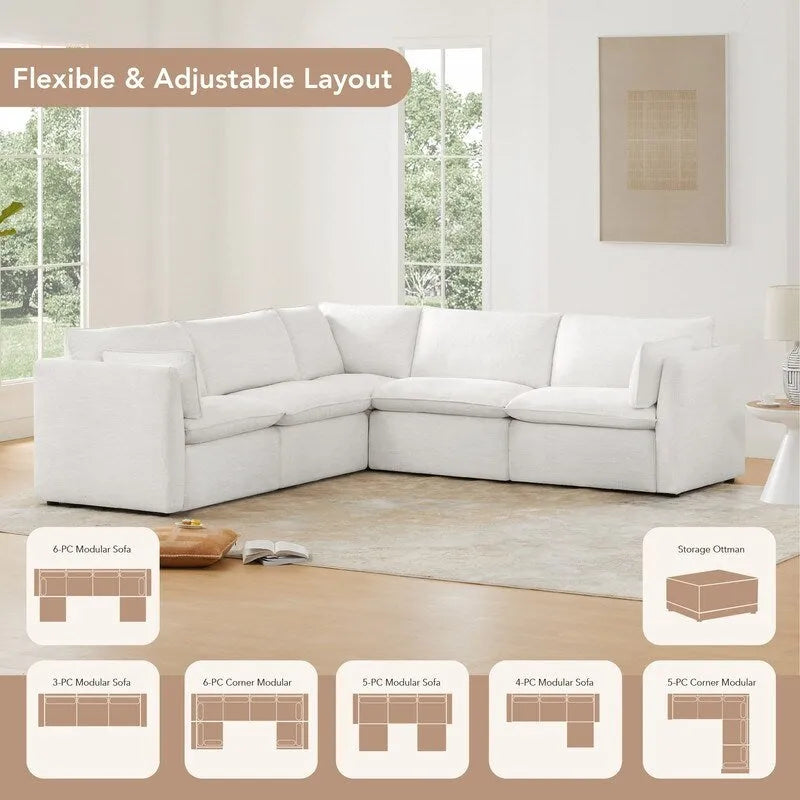 Divano sezionale reclinabile elettrico Snow/Cream, Multi-posto