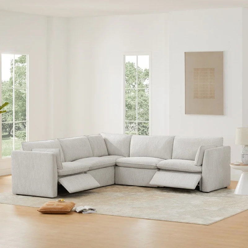 Divano sezionale reclinabile elettrico Snow/Cream, Multi-posto