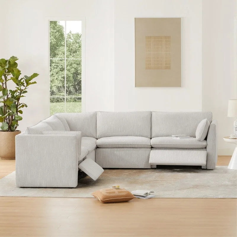Divano sezionale reclinabile elettrico Snow/Cream, Multi-posto