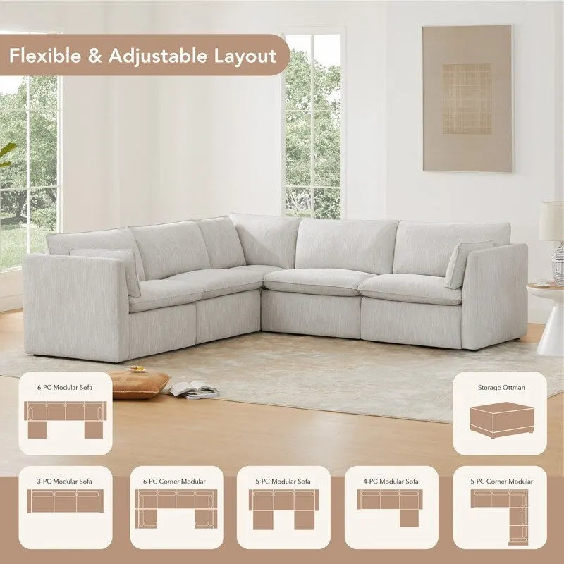 Divano sezionale reclinabile elettrico Snow/Cream, Multi-posto