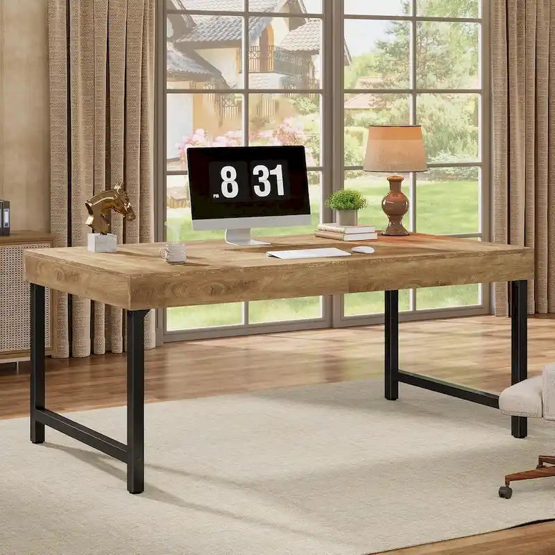 Scrivania da ufficio direzionale industriale da 55 pollici, scrivania per computer portatile rustica semplice con gambe robuste in metallo