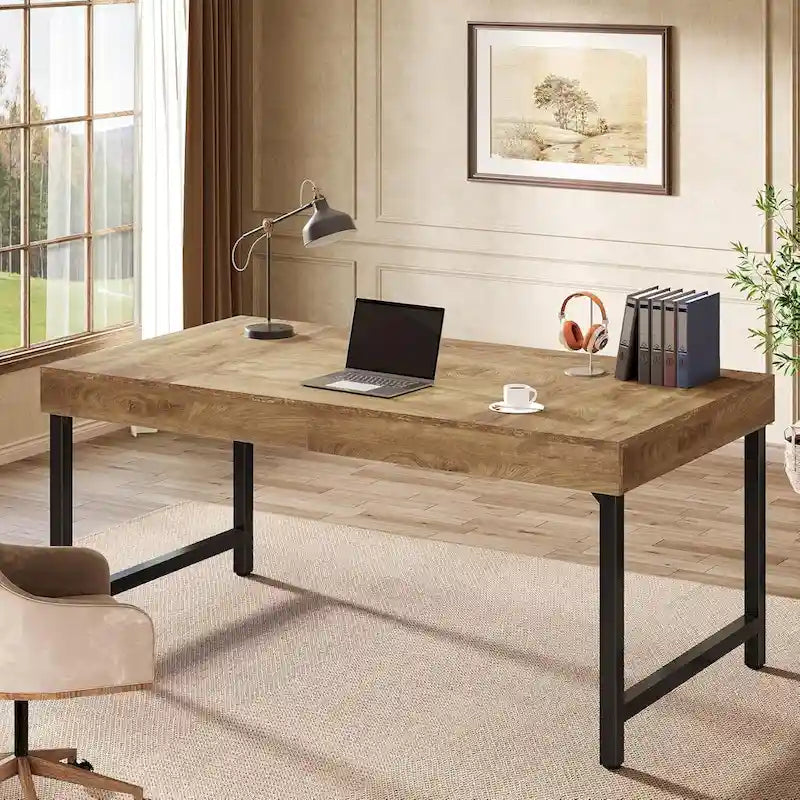 Scrivania da ufficio direzionale industriale da 55 pollici, scrivania per computer portatile rustica semplice con gambe robuste in metallo