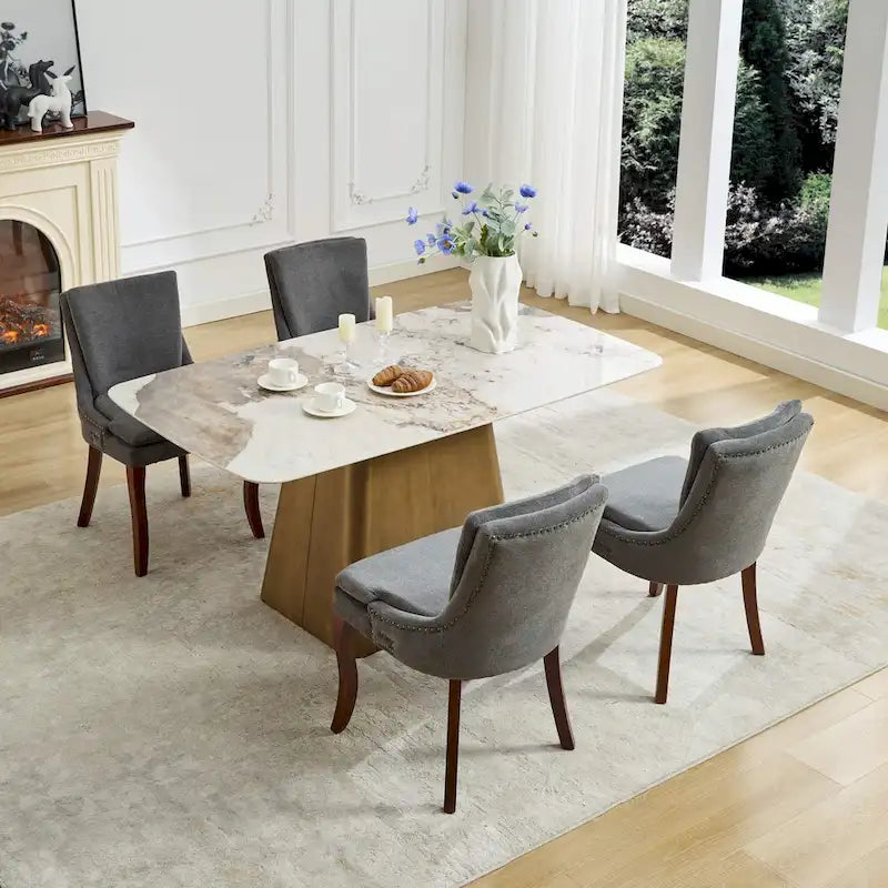 Sedia da pranzo imbottita, blu/grigio/beige, set da 2