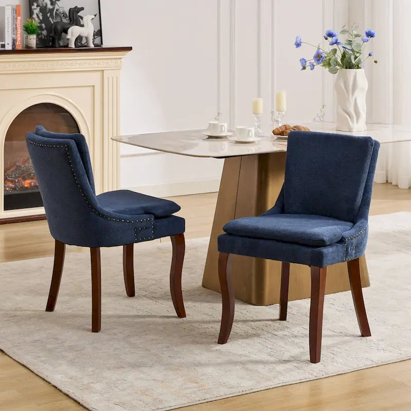 Sedia da pranzo imbottita, blu/grigio/beige, set da 2