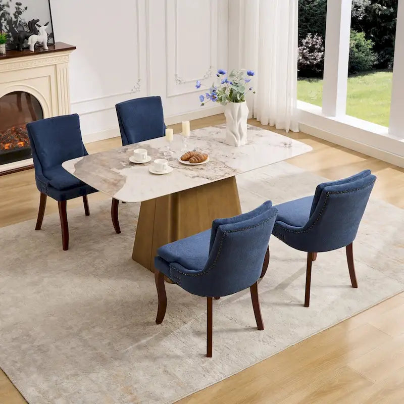 Sedia da pranzo imbottita, blu/grigio/beige, set da 2
