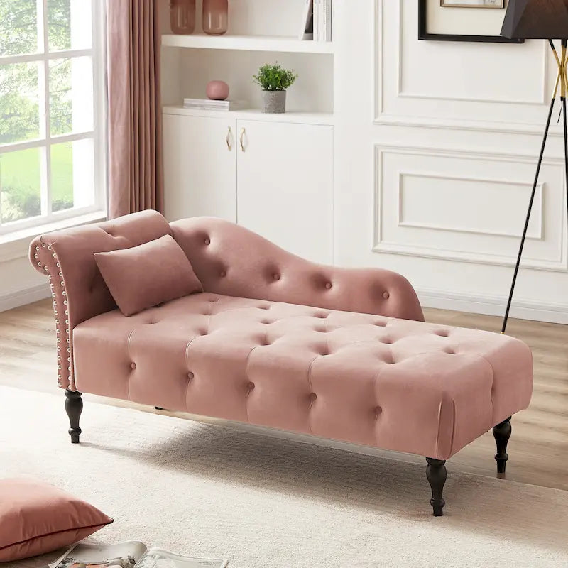 Chaise longue con tappezzeria capitonné in velluto rosa / bianco / blu / grigio / bordeaux, 1 posto