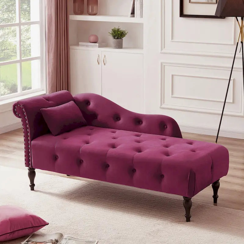 Chaise longue con tappezzeria capitonné in velluto rosa / bianco / blu / grigio / bordeaux, 1 posto