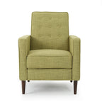 Poltrona reclinabile Mid-Century con poggiapiedi, rivestimento in tessuto verde, schienale capitonné, gambe in legno di faggio