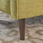 Poltrona reclinabile Mid-Century con poggiapiedi, rivestimento in tessuto verde, schienale capitonné, gambe in legno di faggio